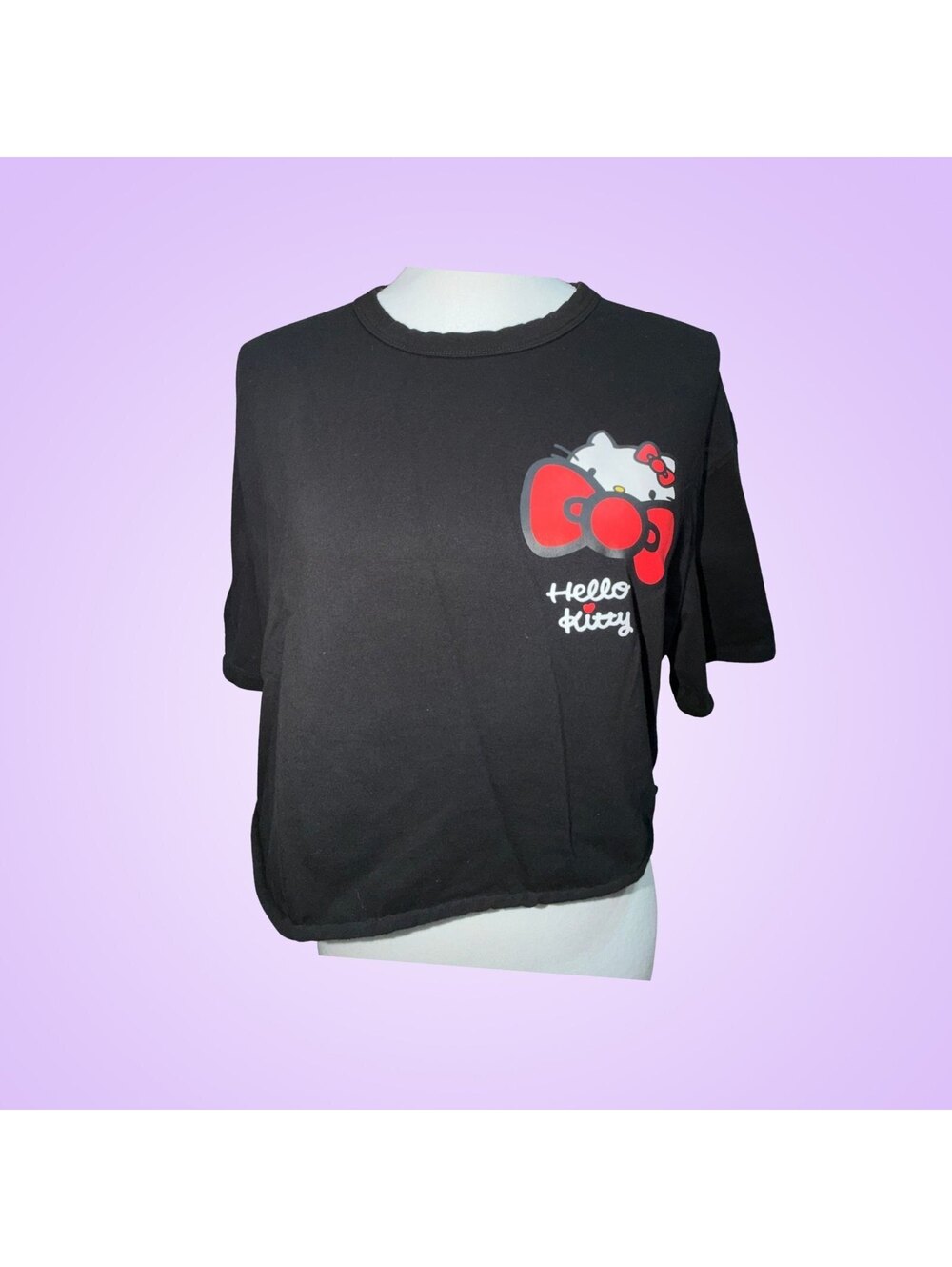 Hello Kitty Black Graphic Cropped T-Shirt | No Size Tag